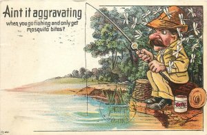 Postcard 1908 Fishing mosquito bites comic humor TP24-687