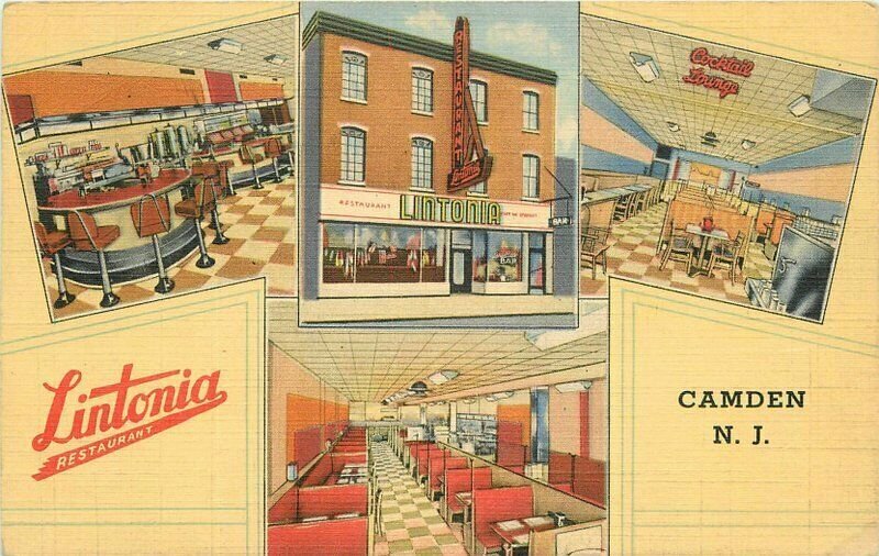 Camden New Jersey Lintonia Bar Restaurant 1940s Postcard Teich linen 21-9319