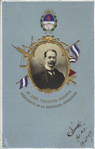 argentina, President José Figueroa Alcorta, Embossed (1907) RPPC Postcard