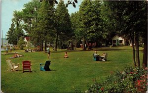 Postcard ON Fenelon Falls Cedar Villa Lodge Balsam Lake Lawn Chairs 1967 S100