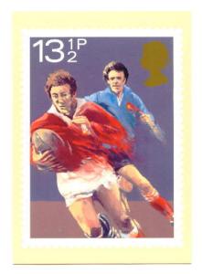 Rugby Stamp on Postcard, England, UK Post Office Sports Series