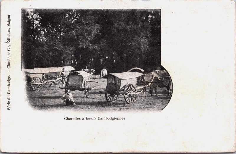 Cambodia Charrettes a Boeufs Cambodgiennes Vintage Postcard C251