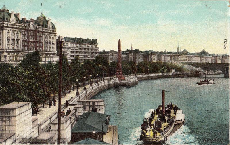 London Thames embankment navigation early postcard