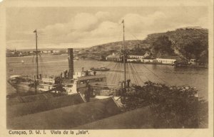 curacao, D.W.I., WILLEMSTAD, Vista de la Isla, Steamer (1920s) Postcard