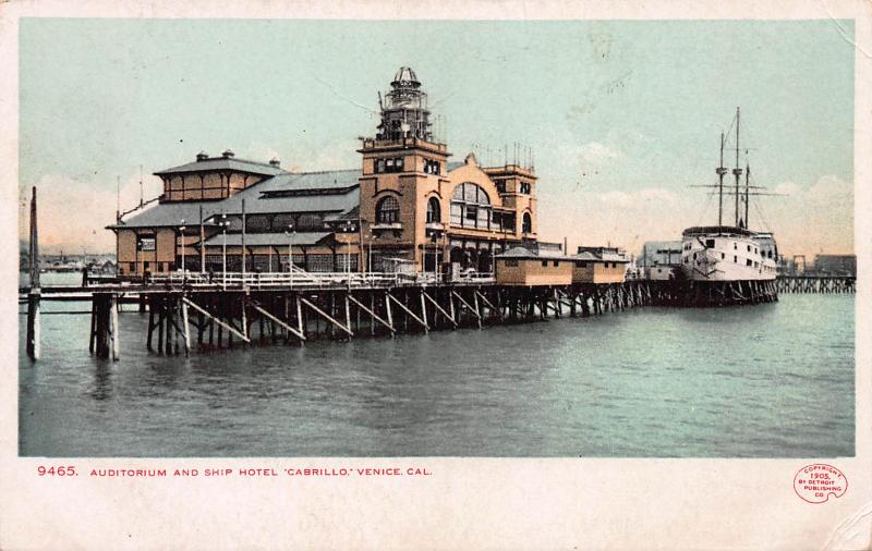 Auditorium & Ship Hotel Cabrillo, Venice, California, Early Postcard, Unused