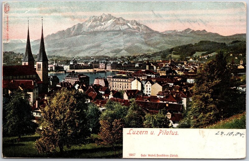 Luzern U Pilatus Switzerland Residences Area Mountain In Distance Postcard