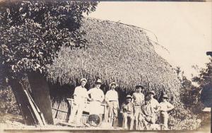 Panama Group Of Employees In Front Of Hut Canal Zone Real Photo