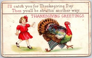 I'll Catch For You To Thanksgiving Day Turkey & Baby Girl Greetings Postcard