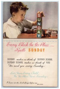 c1940's Every Block In Its Place Spells Sunday Rockford Illinois IL Postcard