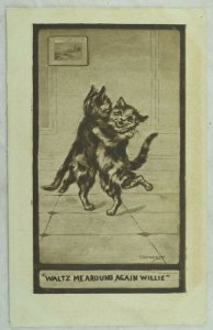 C.1910 Anthropomorphic Cute Cats Dancing Tile Floor Sepiatone Postcard F14