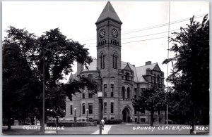 Court House Grundy Center Iowa IA Trees Front of Building RPPC Photo Postcard