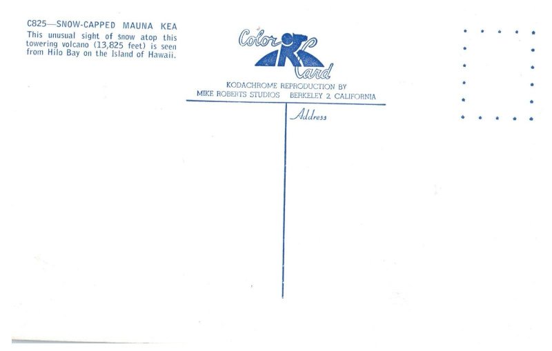 Snow Capped Mauna Kea seen from Hilo Bay Hawaii Postcard