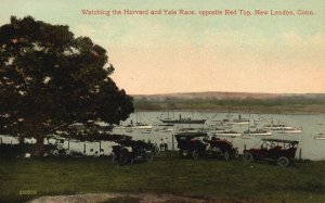 Harvard & Yale Boat Row Race Red Top New London Connecticut CT Antique Postcard