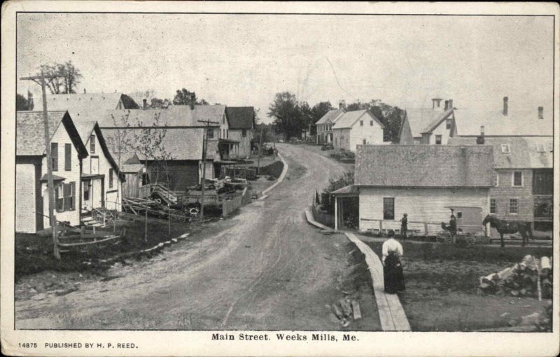 Weeks Mills Maine ME Main Street c1910 Vintage Postcard