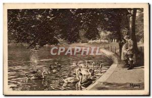 Old Postcard Paris the Bois de Boulogne Swans on the lower lake