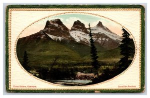 Three Sisters Mountains Canmore Alberta Canada Embossed Faux Frame Postcard N22