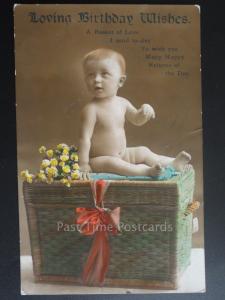 Greeting: Baby A BASKET OF LOVE, LOVING BIRTHDAY WISHES Old PC by Wildt & Kray