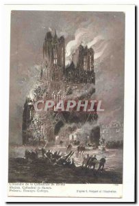 Old Postcard L & # 39incendie the cathedral of Reims