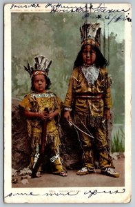 Young Braves  Native American Children  Postcard  1905