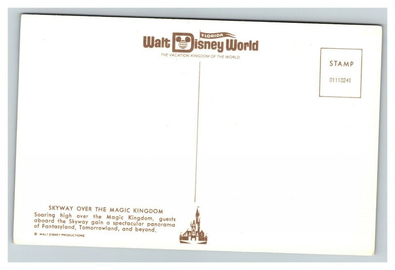 Vintage 1960's Postcard Walt Disney World Skyway Over the Magic Kingdom Orlando