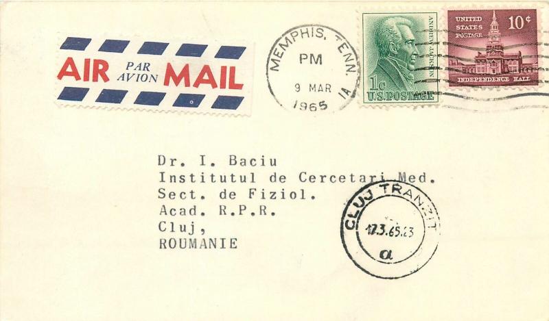 University Tennessee Department Pharmacology Memphis correspondence air mail