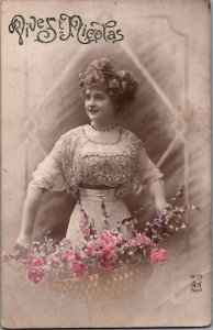 Victorian Style Beautiful Dressed Lady with Curls RPPC Vintage Postcard B132