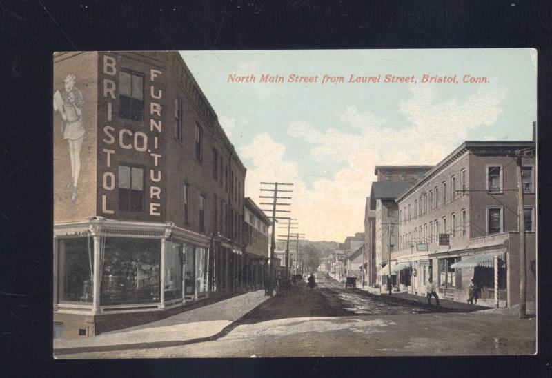 BRISTOL CONNECTICUT DOWNTOWN MAIN STREET SCENE ANTIQUE VINTAGE POSTCARD CT.