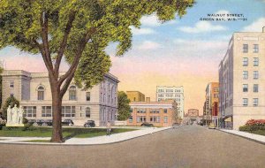 Walnut Street Green Bay Wisconsin 1952 linen postcard