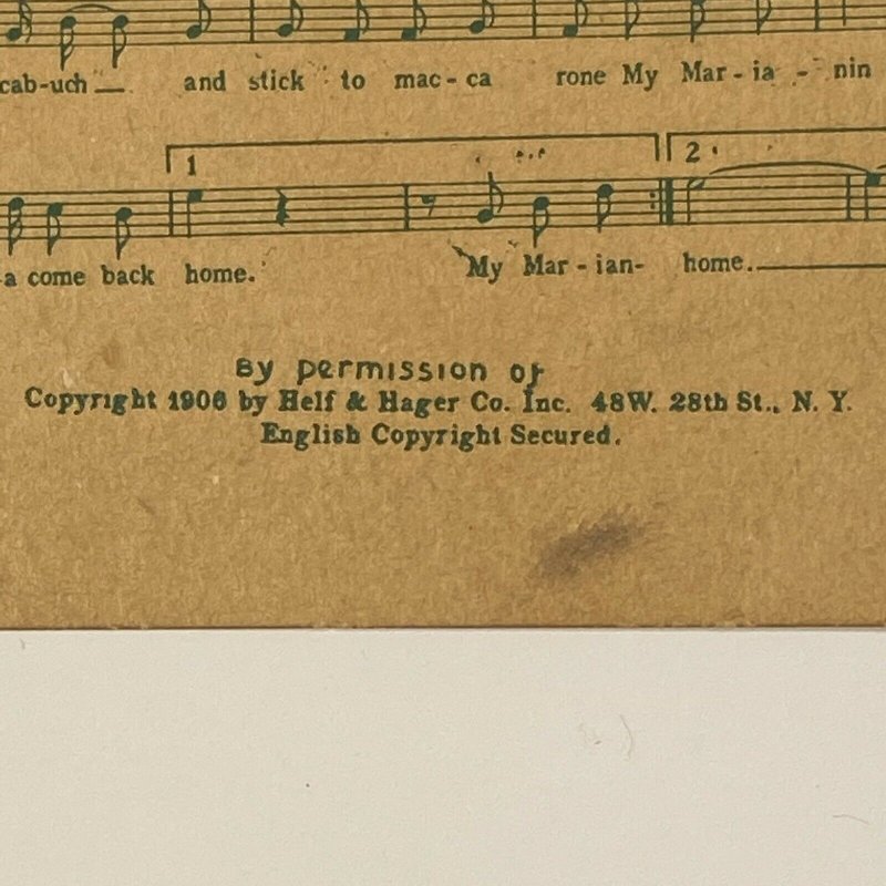 MY MARIANINA Song Music and Lyrics Cpyrt 1906 by Helf & Hager Co No. 4600 Series