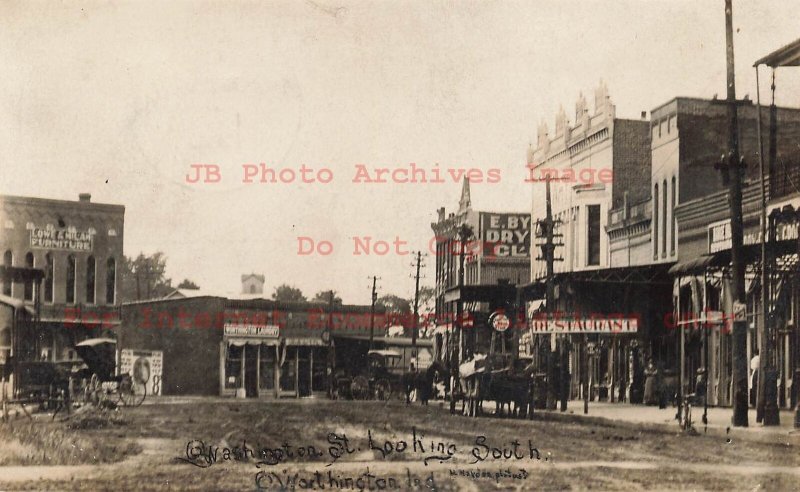 IN, Worthington, Indiana, RPPC, Washington Street, Business Section, Photo