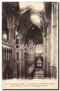 Cathedral of Reims Old Postcard View itnerieure with the breaches of the vault