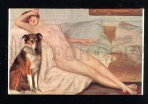 043271 NUDE Lady BELLE & COLLIE Dog by HERVE vintage PC