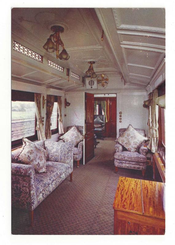 UK Train Royal Saloon Car Interior London North Western Railway RR Postcard