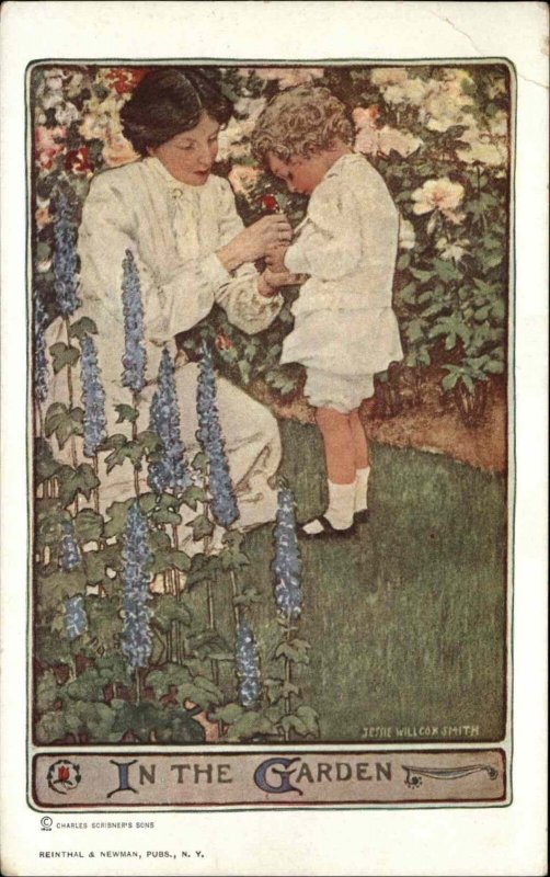 Jessie Wilcox Smith Mother and Little Boy In the Garden c1910 Postcard