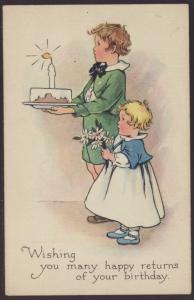 Birthday,Boy Carrying Cake,Girl Holding Flowers