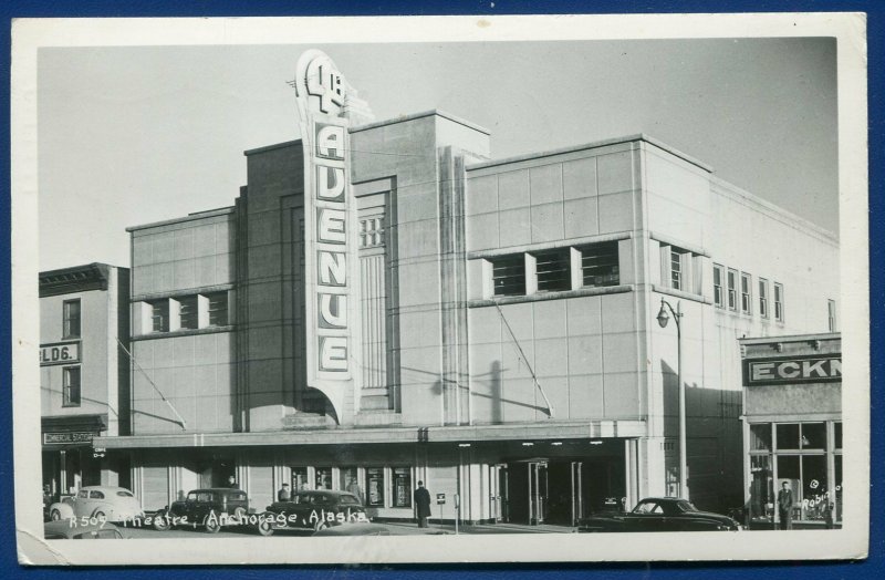 Anchorage Alaska ak 4th Avenue Movie Theater theatre Real Photo Postcard RPPC