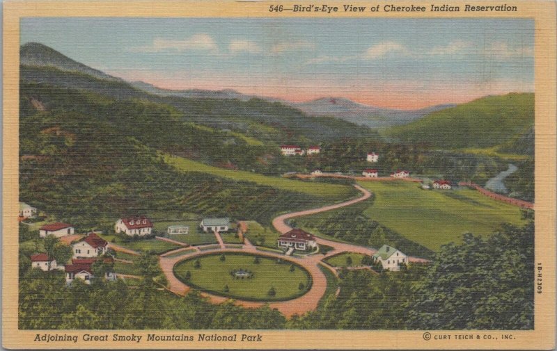 Postcard Bird's Eye View Cherokee Indian Reservation Native American