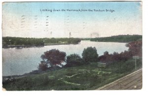 Looking Down Merrimack from Pontoon Bridge,  Massachusetts, Used 1909