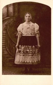 Vintage Postcard 1900's Victorian Girl Old Woman Traditional Clothes Costume