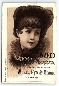 1880s WANDO BLOOD PHOSPHATE BEST MANURE WHEAT RYE GRAS VICTORIAN TRADE CARD P306