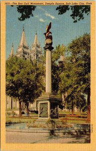 Sea Gull Monument Temple Square Salt Lake City Utah UT Linen Postcard VTG UNP 