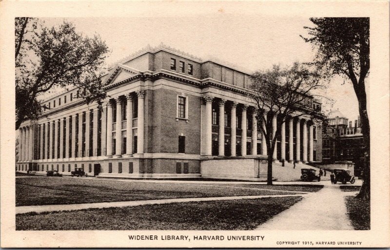 Vtg Cambridge Massachusetts MA Harvard University Widener Library 1915 Postcard