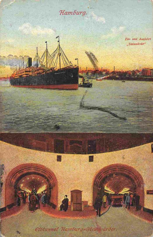 Steamer Elb Tunnel Steinwarder Hamburg Germany 1910c postcard