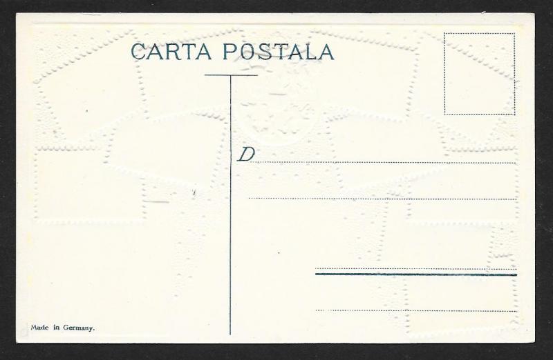 ROMANIA Stamps on Postcard Embossed Shield Map Unused c1910-1930