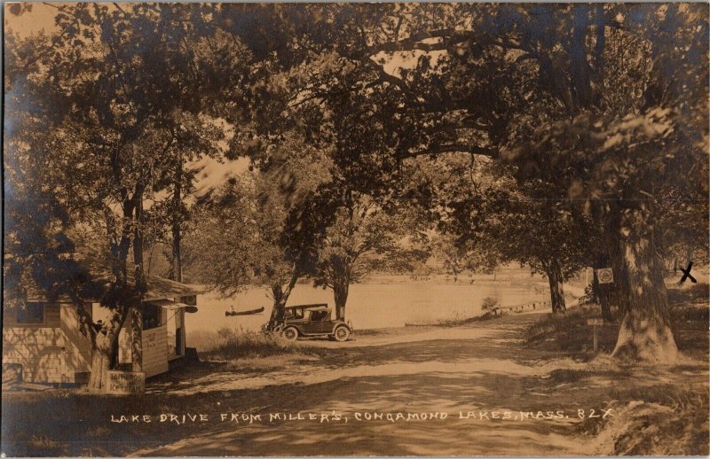 RPPC Lake Drive From Millers Beach Congamond Lake Southwick MA Vtg Postcard T25