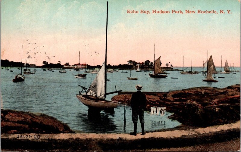 Postcard Echo Bay, Hudson Park, New Rochelle, New York 