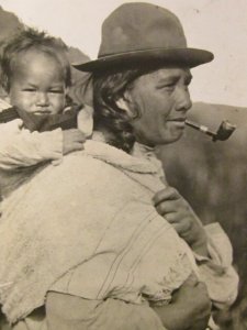 circa 1910's- New Zealand-Maori mother and child-pipe-***FREE SHIPPING***