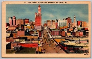 Baltimore Maryland 1940s Postcard Light Street Skyline And Wharves