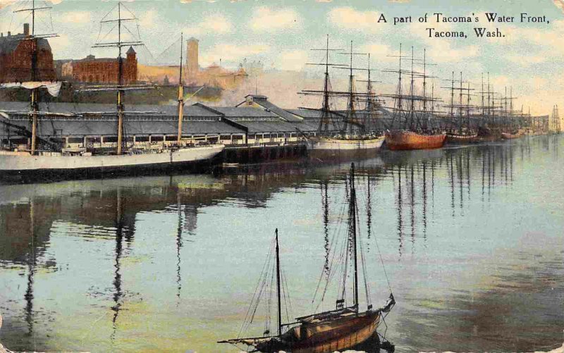 Sailing Ships Dock Tacoma Washington 1910 postcard