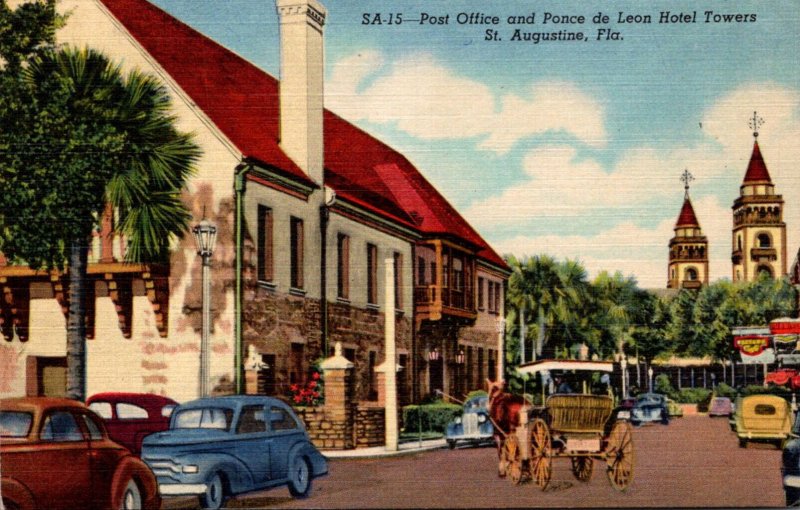 Florida St Augustine Post Office and Ponce de Leon Hotel Towers Curteich